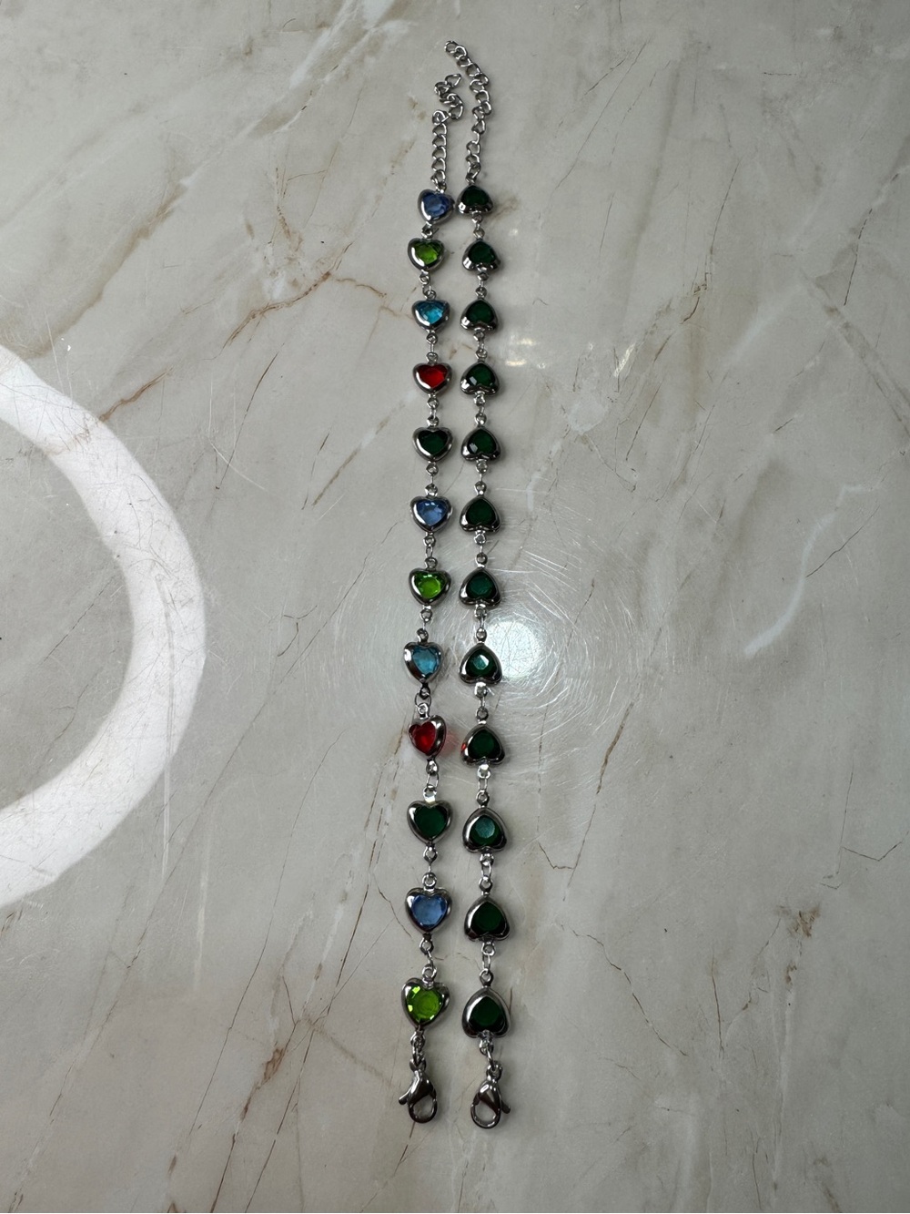 2 Bracelet Multicolour Heart Link bracelet- Silver Tone